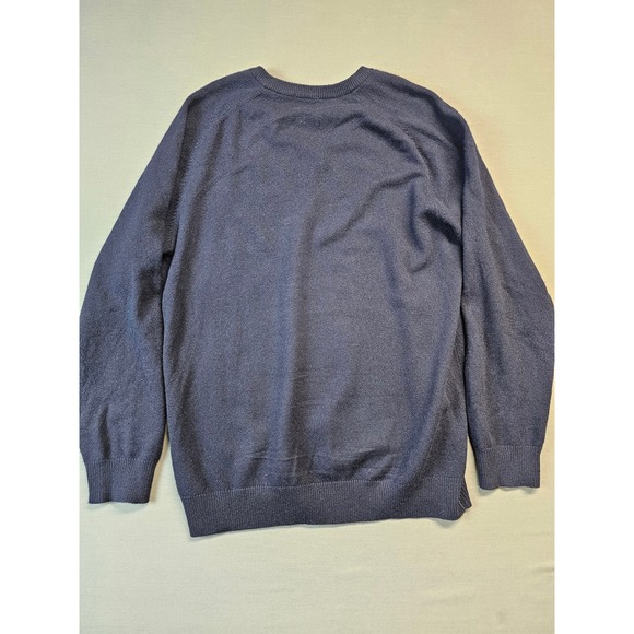 LL Bean Mens V Neck Sweater L Tall Navy Blue 100% Lambs Wool Pullover - Picture 5 of 5